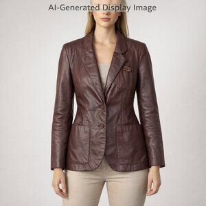 Etienne Aigner Vintage Burgundy Leather Blazer Size 12 Made in Hong Kong